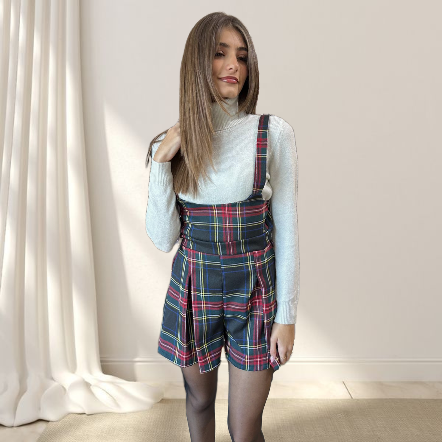Salopette a pantaloncino tartan