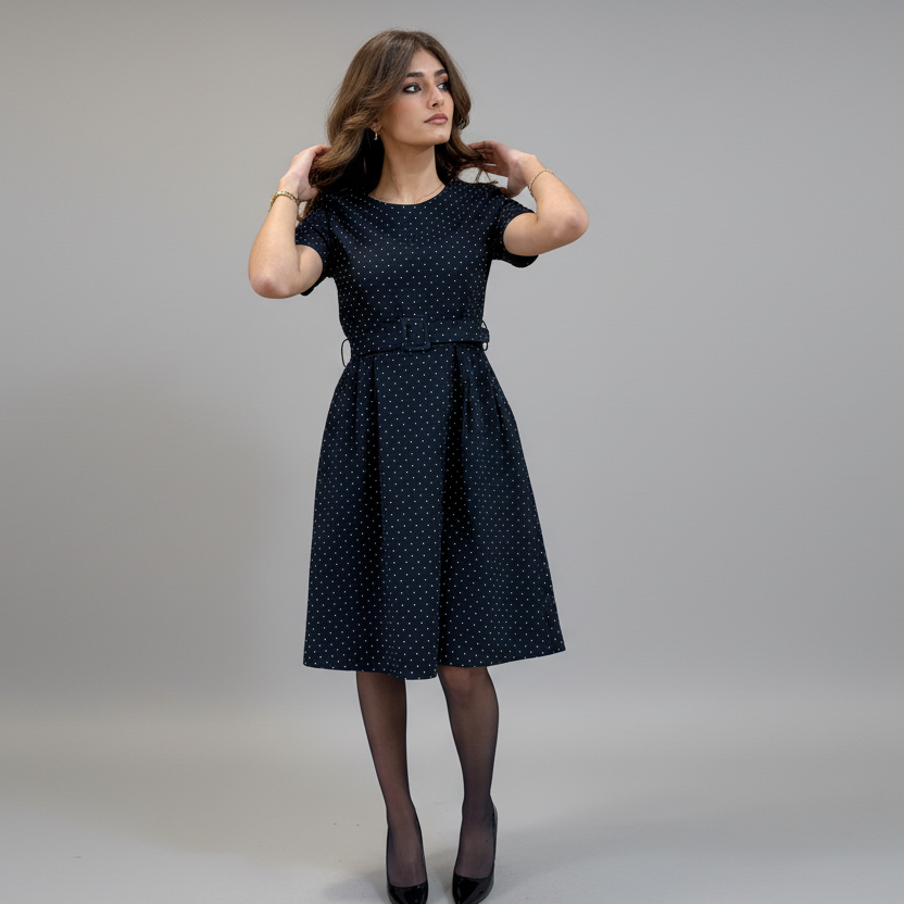 Abito midi con brillantini e cintura