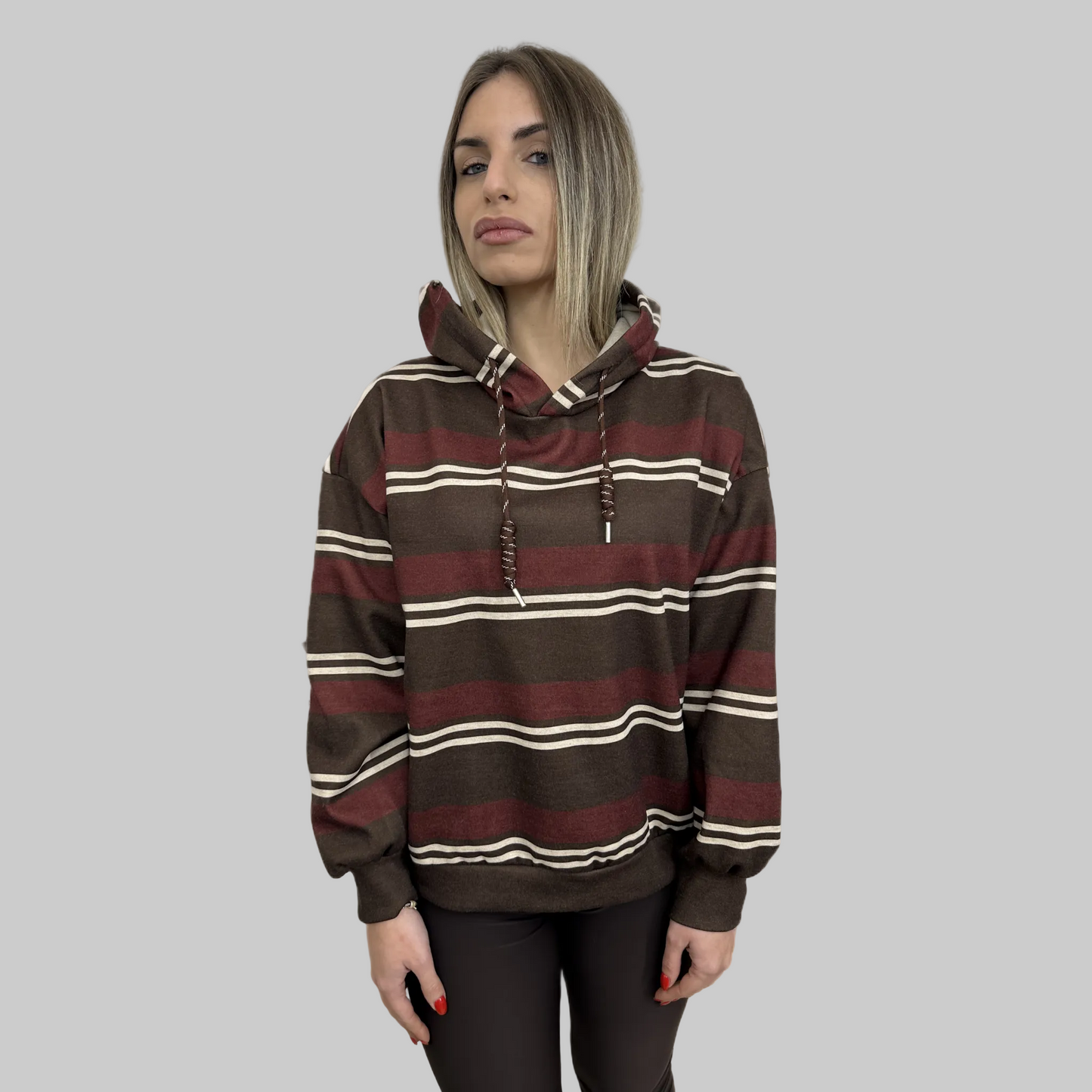 Felpa a strisce con cappuccio