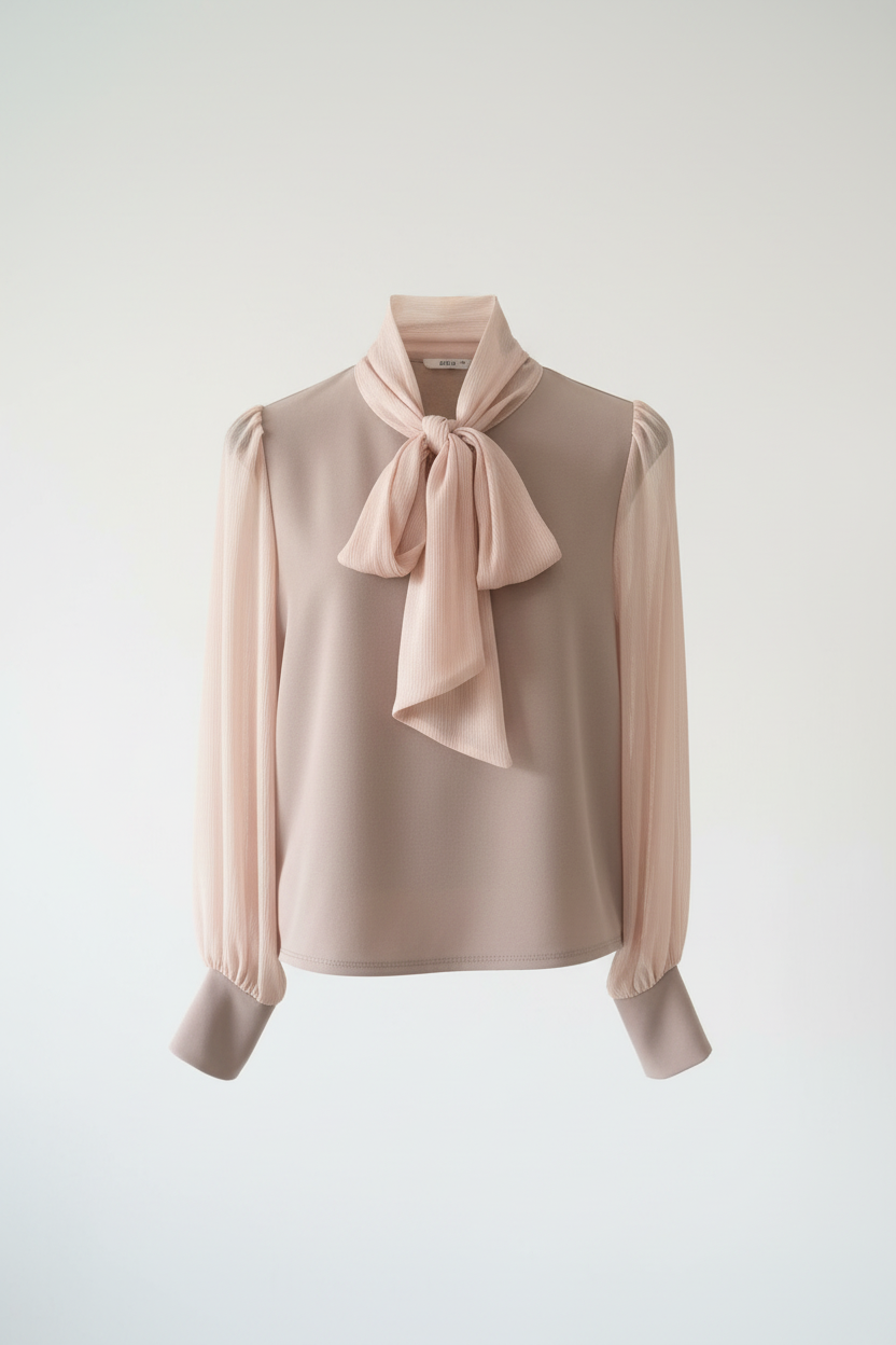 Professional ghost mannequin photo of bow-tie blouse