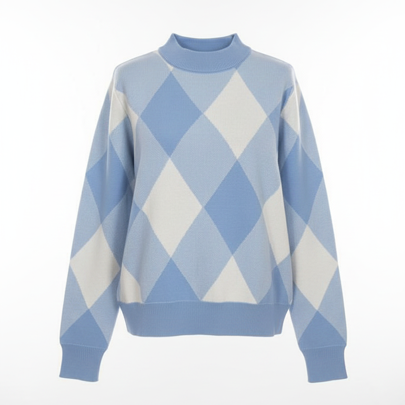Professional ghost mannequin photo of diamond pattern sweater