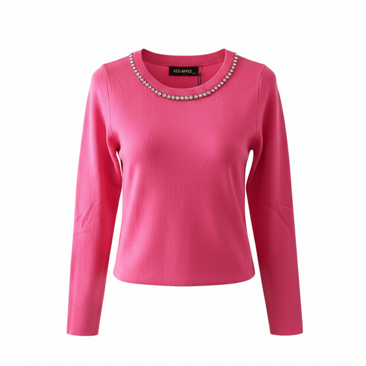 Professional ghost mannequin photo of jewel-neck top