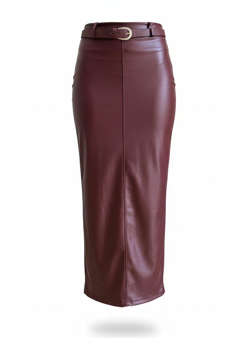 Professional ghost mannequin photo of maxi skirt with belt