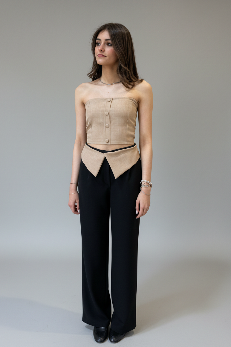 Professional photoshoot of coordinated top and palazzo pants